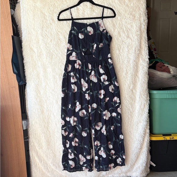 Altar'd State Floral Jumpsuit - Navy and Light Pink - Picture 1 of 6